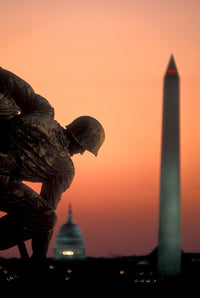 Iwo Jima Memorial at Dusk and Washington Monument Fine Art Print by Panoramic Images