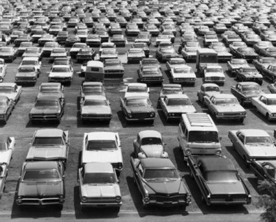 High Angle View of Cars Parked in a Parking Lot Fine Art Print