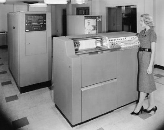 Technician Working on Mainframe in Computer Lab Fine Art Print
