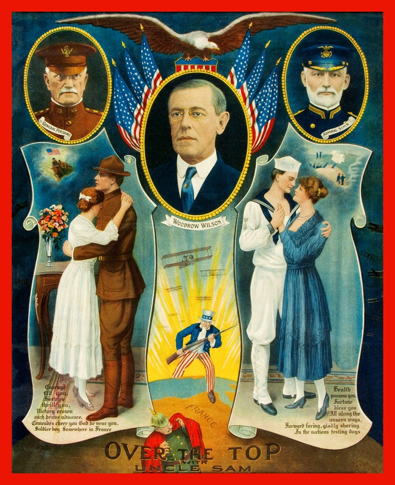 Over the Top with Uncle Sam WWII Lithograph Print by Charles Gustrine