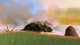Triceratops Walking Across a Grassy Field Fine Art Print