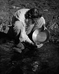 High Angle View of a Miner Panning for Gold Fine Art Print