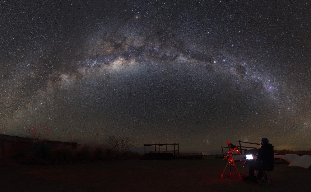 Astronomer Observing the Milky Way in Atacama Desert Fine Art Print by Yuri Zvezdny