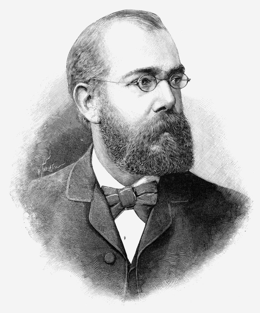Robert Koch Line Engraving Print - German Physician & Bacteriologist (1890)