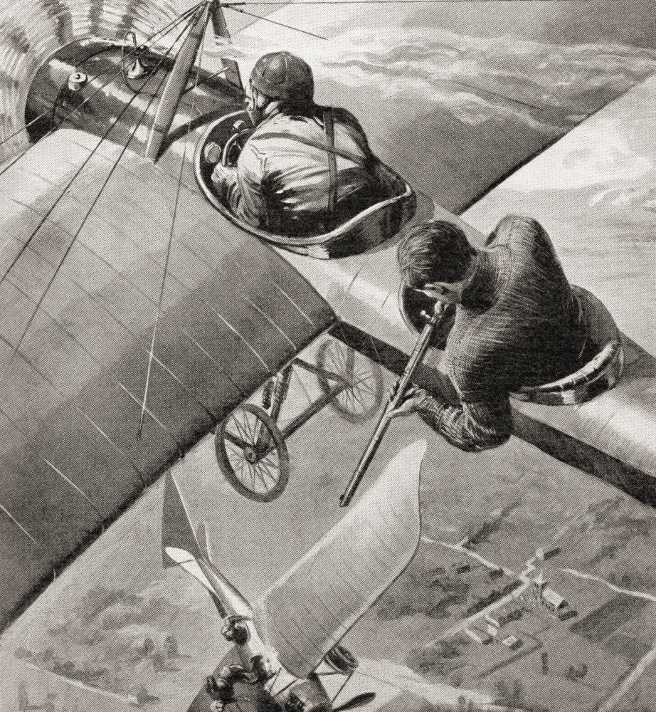 British Monoplane vs. Etrich-Rumpler Taube WWI Fine Art Print by Hilary Jane Morgan