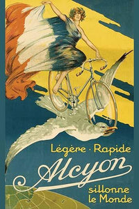Girl with French Flag Bicycle Poster Print - Available in Multiple Sizes