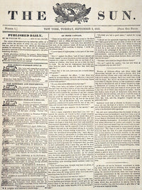 The Sun Newspaper Front Page from 1833 - Fine Art Print