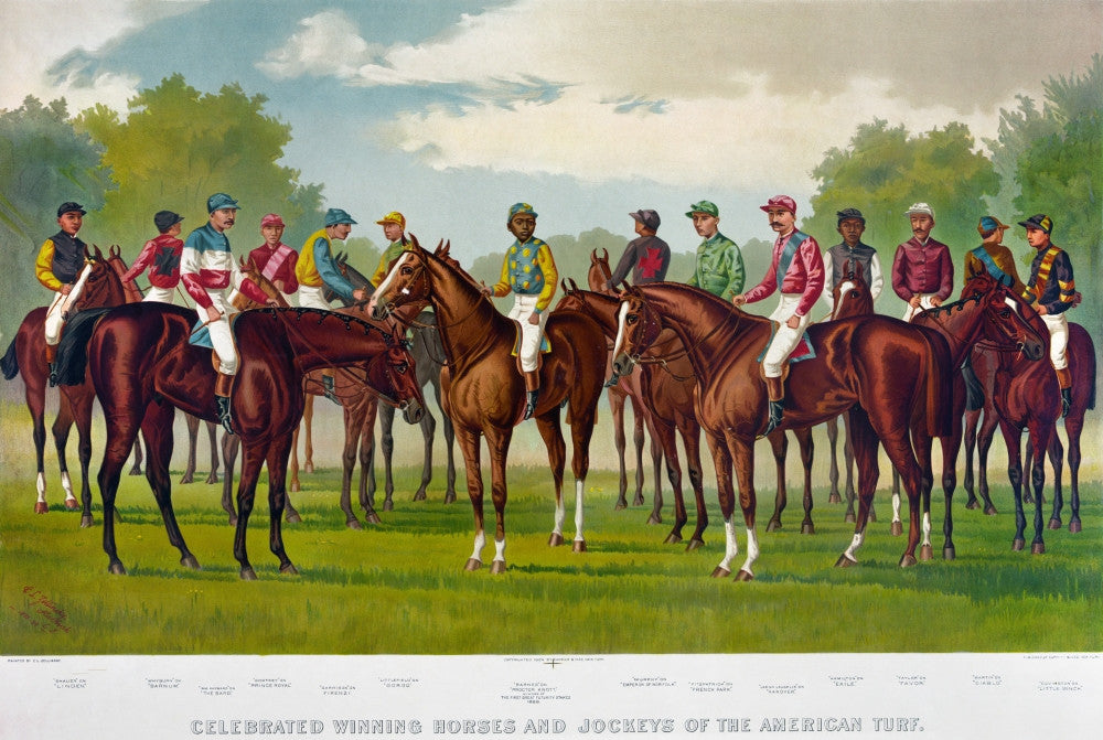 American Jockeys Lithograph Print - Celebrated Winning Horses