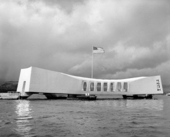 American Flag Over USS Arizona Memorial Fine Art Print