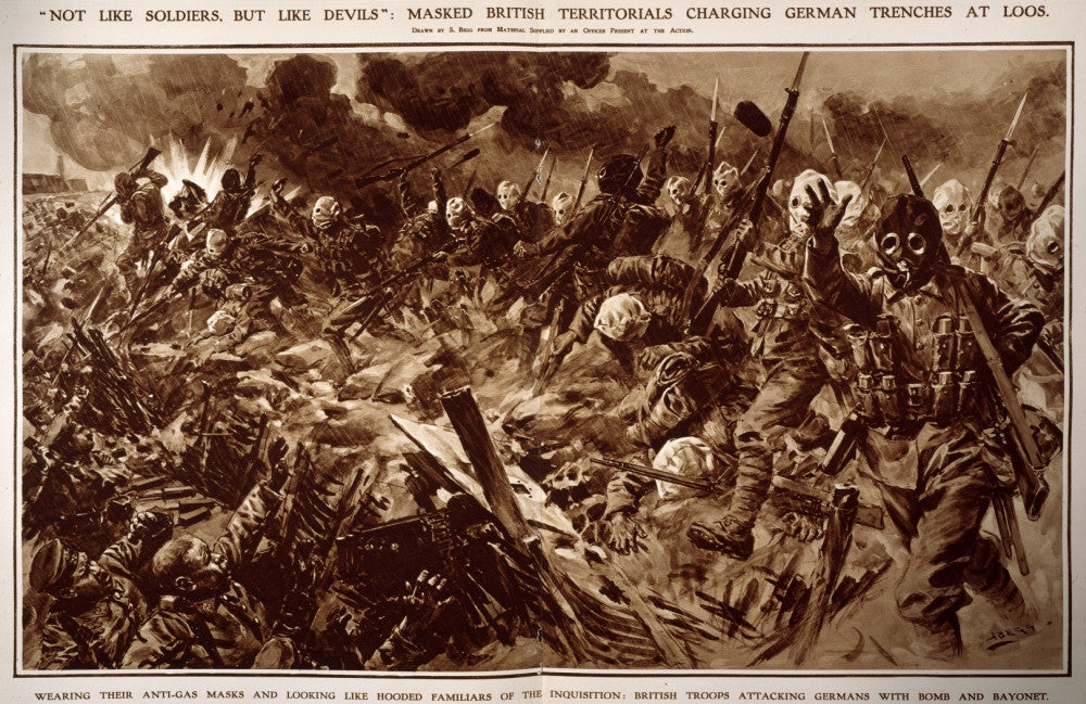Battle of Loos, 1915 - British Soldiers in Gas Masks Fine Art Print