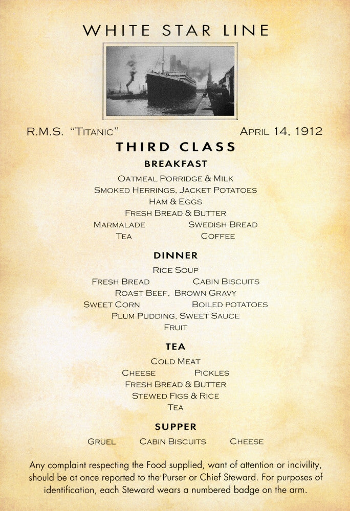 Titanic Third-Class Menu Print - Historical Poster by Granger Collection