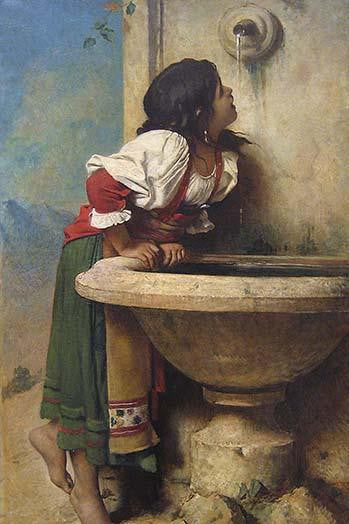 Roman Girl at a Fountain Fine Art Print by Leon Bonnat