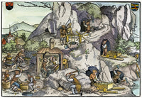 Gold Miners in 16th Century European Village Poster Print
