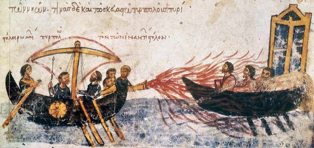Warfare: Greek Fire Fine Art Print – Byzantine Manuscript Illumination