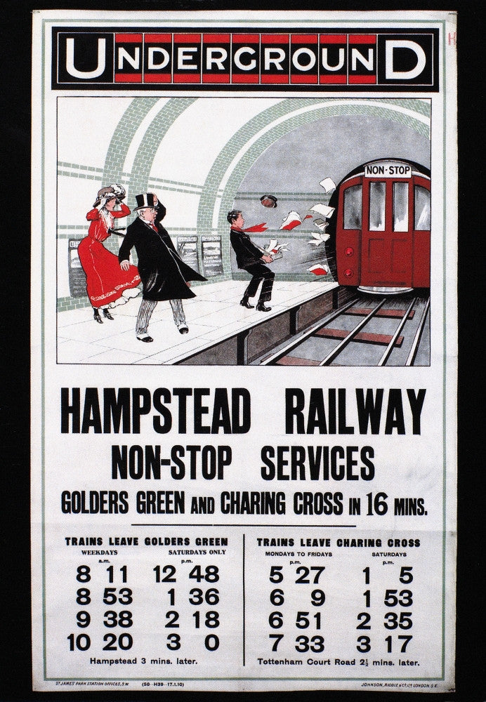 London Underground 1910 Poster Print for Hampstead Railway Services by Granger Collection