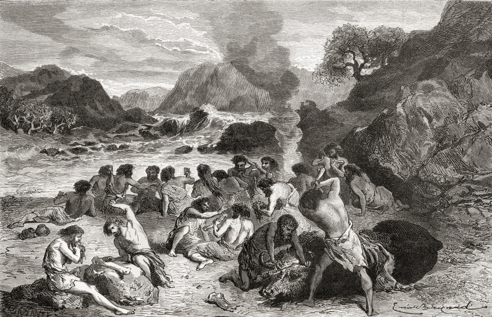 Neanderthal Man Feasting on Their Kill Fine Art Print by Ken Welsh