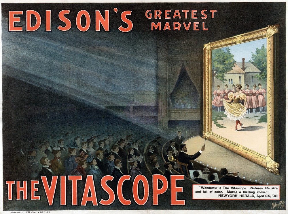 Edison's Vitascope Color Lithograph Poster Print - 1896