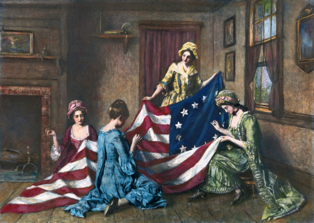 Birth of the Flag - Betsy Ross Sewing the First American Flag Fine Art Print by Henry Mosler