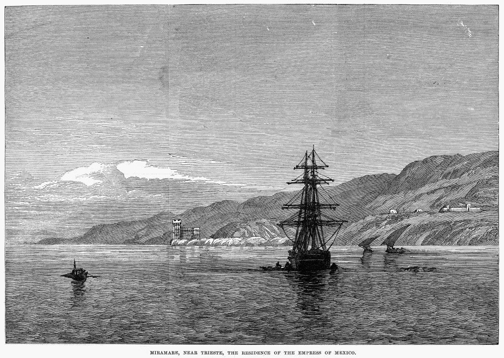 Italy: Trieste, 1866 - Miramare Castle Wood Engraving Poster Print