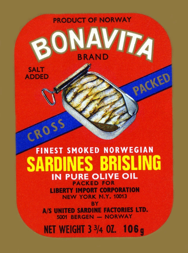 Vintage Norwegian Sardines Label Poster Print - Unknown Artist