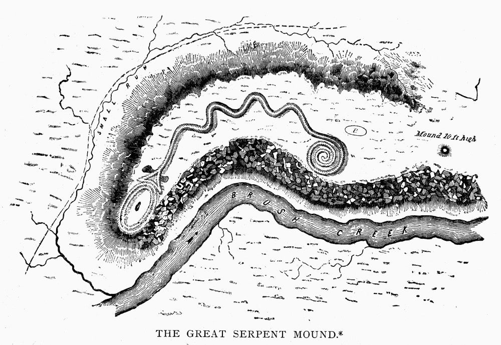 The Great Serpent Mound Fine Art Print - Pre-Colombian Engraving
