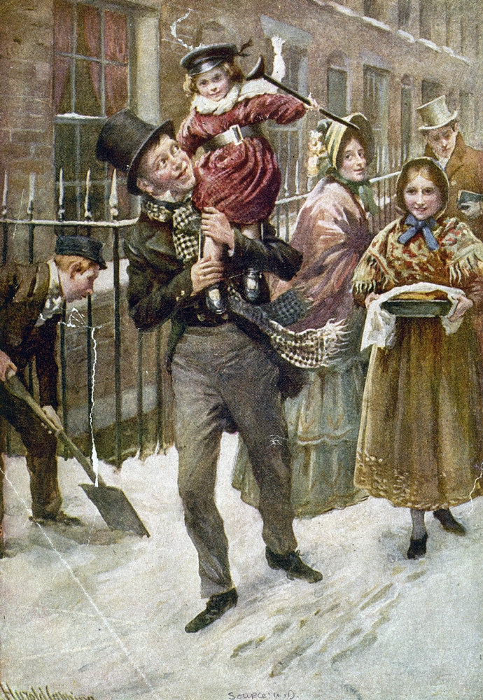 A Christmas Carol Poster Print featuring Bob Cratchit and Tiny Tim by Harold Cropping