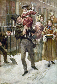A Christmas Carol Poster Print featuring Bob Cratchit and Tiny Tim by Harold Cropping