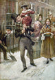 A Christmas Carol Poster Print featuring Bob Cratchit and Tiny Tim by Harold Cropping
