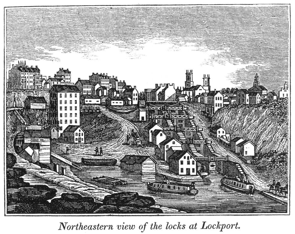 Erie Canal 1842 Wood Engraving Print - Northeastern View of Locks