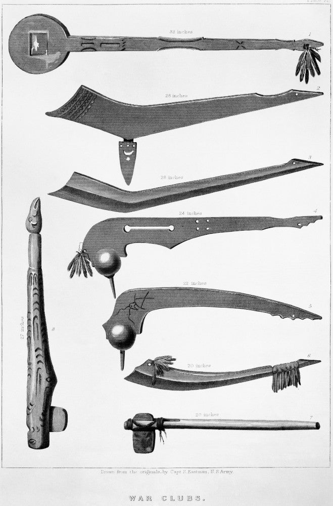 Native American War Clubs Fine Art Print - Engraving by Seth Eastman