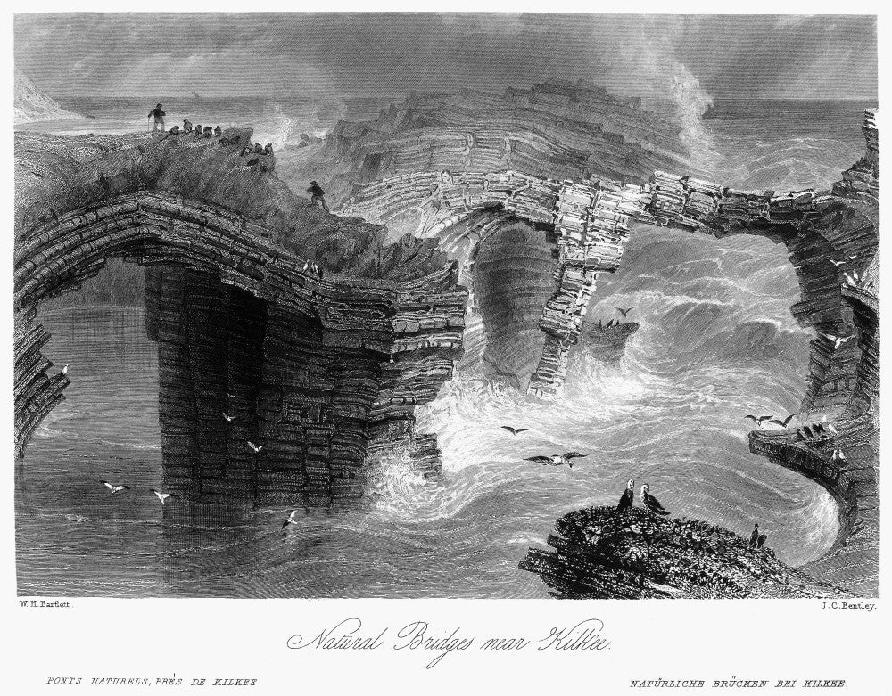Ireland: Kilkee C1840 Natural Bridges Steel Engraving Print