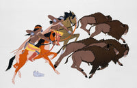 Buffalo Hunt Fine Art Print - 20th Century Native American Drawing by Granger Collection