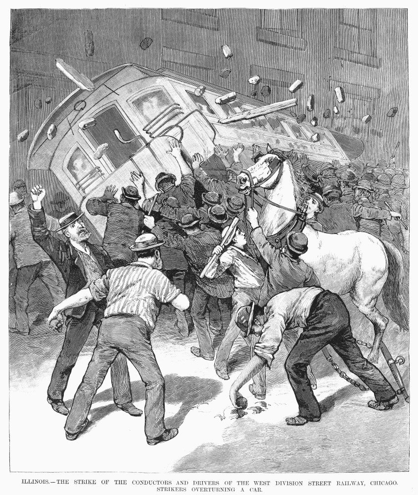 Streetcar Strike of 1885 - Wood Engraving Print by Granger Collection