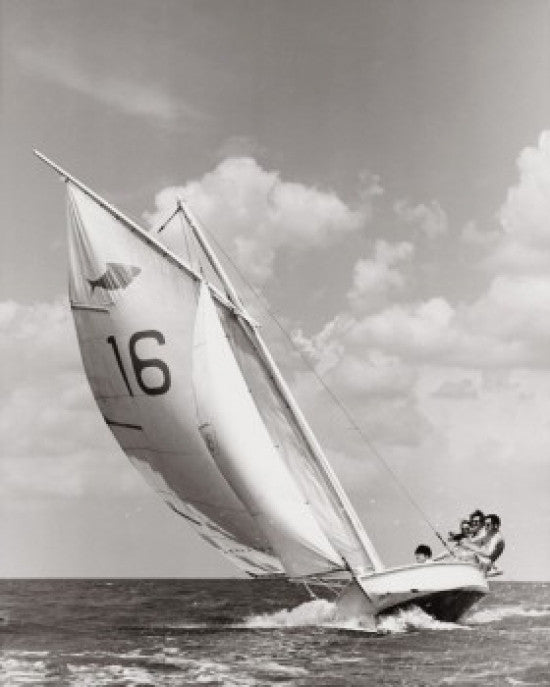 Four People Sailing a Sailboat Fine Art Print