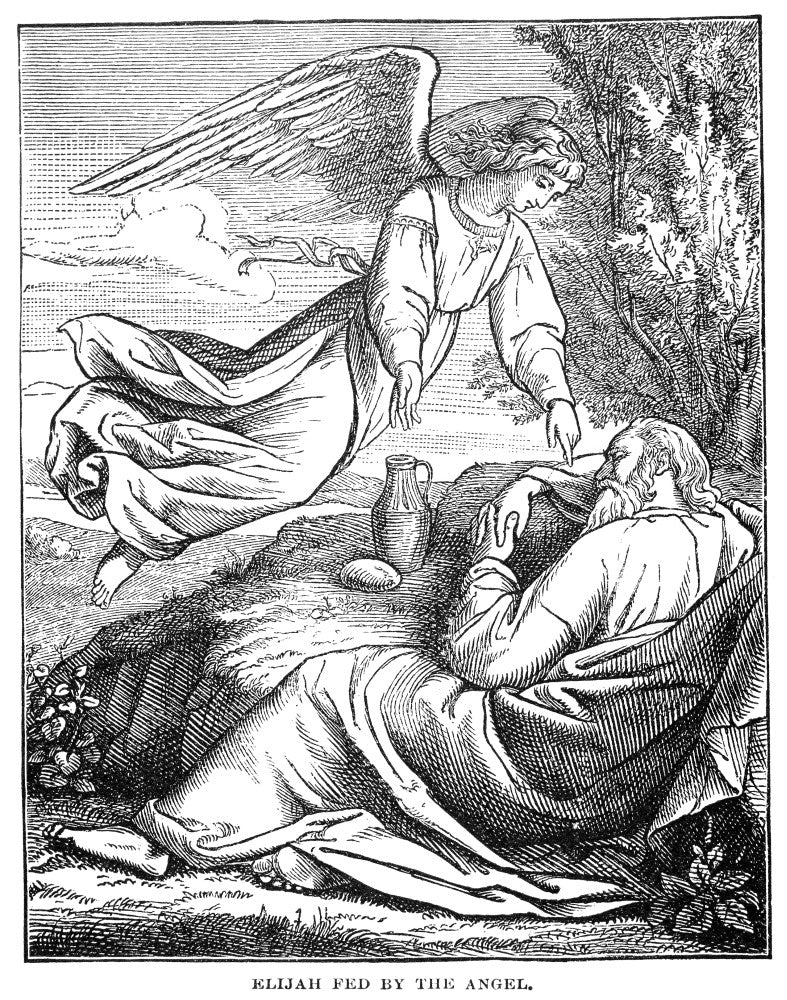 Elijah and the Angel Wood Engraving Fine Art Print - 1884
