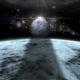 A Moon Rises Above a Stormy Gas Giant Planet Fine Art Print
