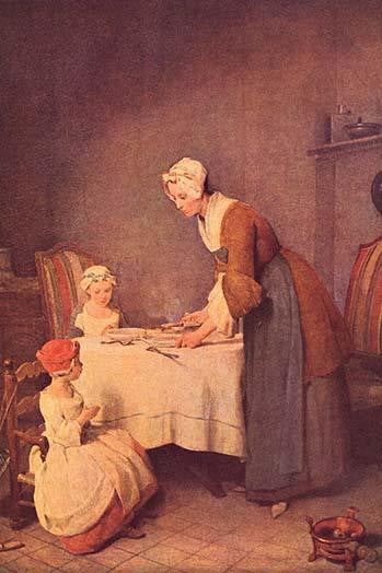 Mother Prepares Table with Her Two Young Daughters Fine Art Print by Jean Chardin
