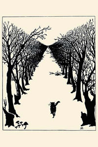 A Black Cat Walks Along a Tree Lined Road Fine Art Print by Rudyard Kipling