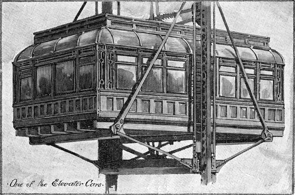 Commuter Elevator Car Fine Art Print - 1891 Wood Engraving