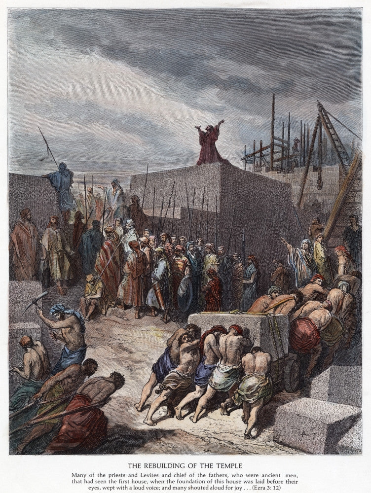 Rebuilding of the Temple Fine Art Print - 19th Century Engraving