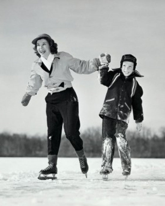 Close-Up of Mother Ice Skating with Son Fine Art Print