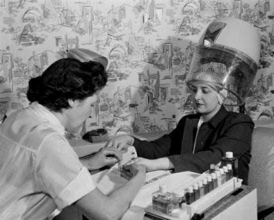 Woman Receiving Manicure in Hair Salon Fine Art Print