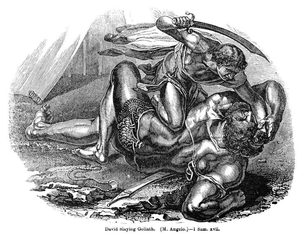 David and Goliath 19th Century Wood Engraving Poster Print