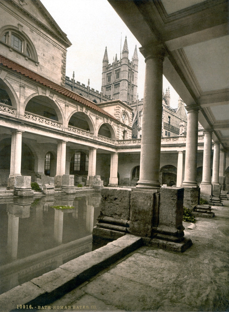 Ancient Roman Baths and Abbey at Bath, England - Fine Art Print by Granger Collection