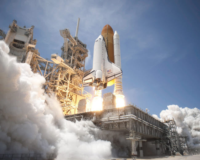 Space Shuttle Atlantis Launch at Pad 39A Fine Art Print by Stocktrek Images