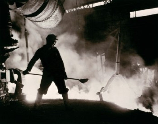 Worker Stoking Furnace in a Steel Foundry Fine Art Print