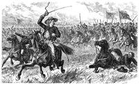 George Custer Leading a Cavalry Charge Fine Art Print - 19th Century Wood Engraving