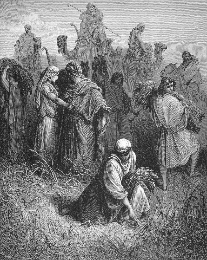 Boaz and Ruth Wood Engraving Fine Art Print after Gustave Doré