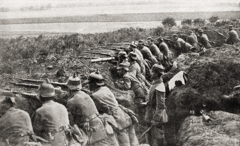German Troops Firing from Trenches - WWI Fine Art Print by Hilary Jane Morgan