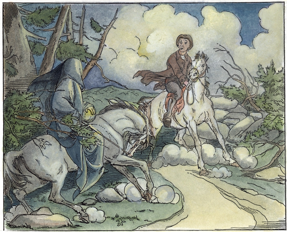 Ichabod Crane Meets The Headless Horseman Etching Print | Poster by Felix O.C. Darley